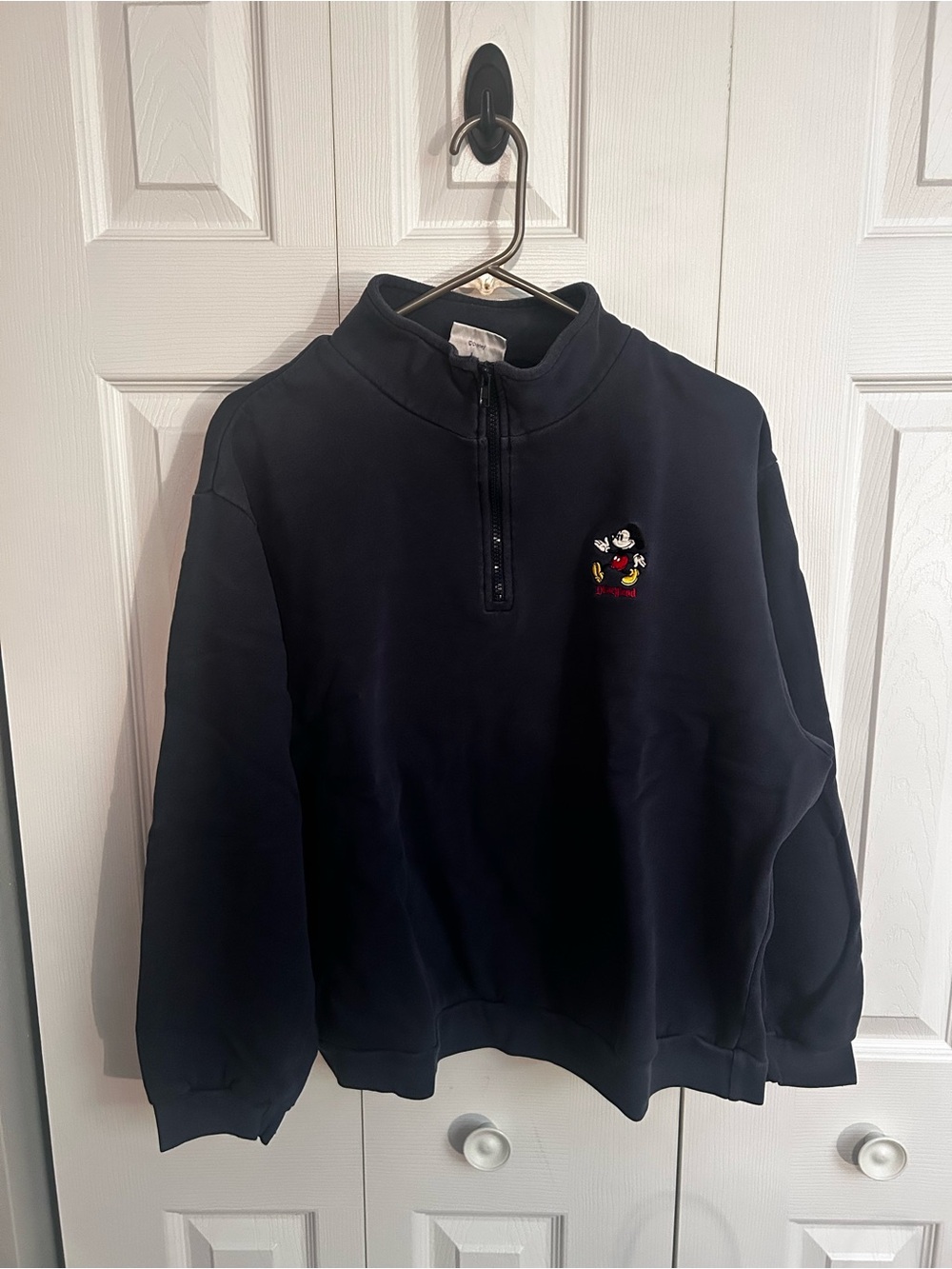 Women’s Navy Quarter-Zip Disneyland Pullover Sweater with Mickey Mouse